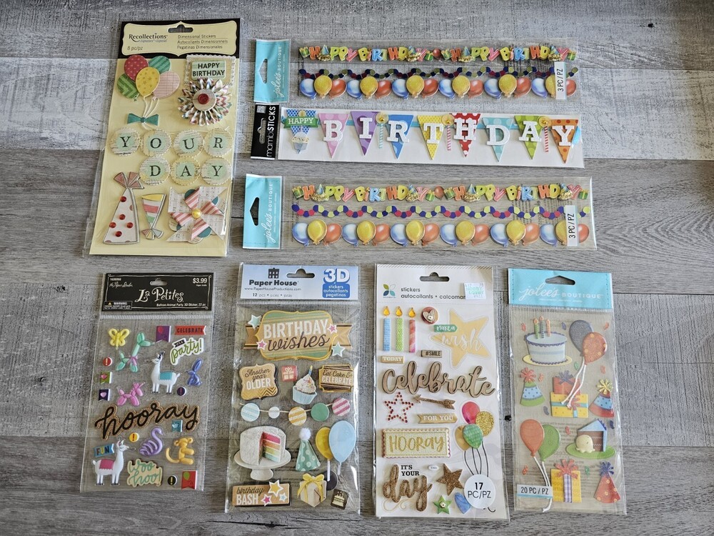 Sticker Lot - Happy Birthday Party Kids Scrapbooking 3D Stickers Jolees RARE #64